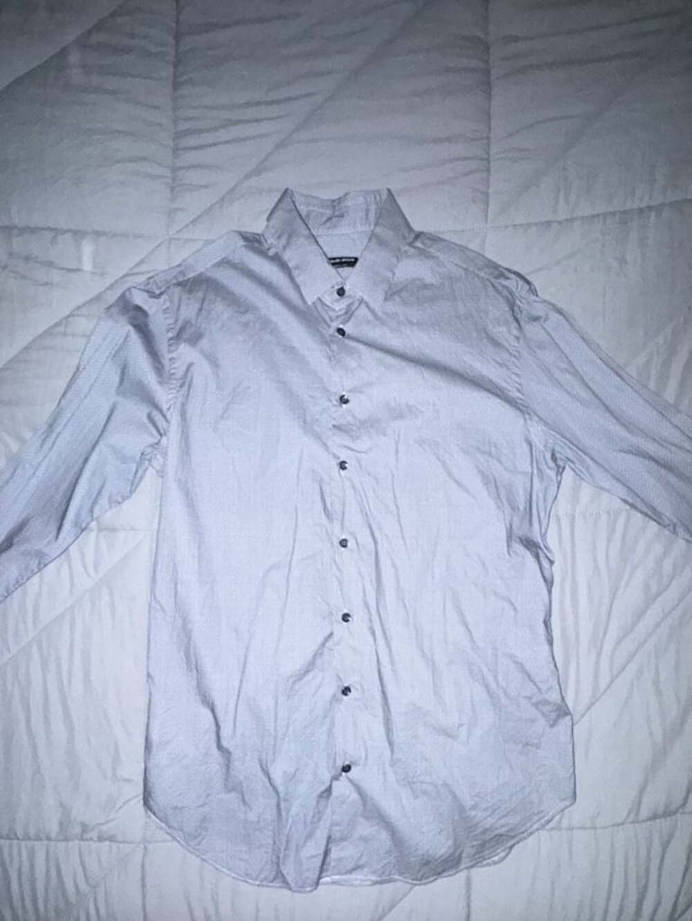 Giorgio Armani Dress Shirt Size 16.5 Blue Geometric Print Long Sleeve